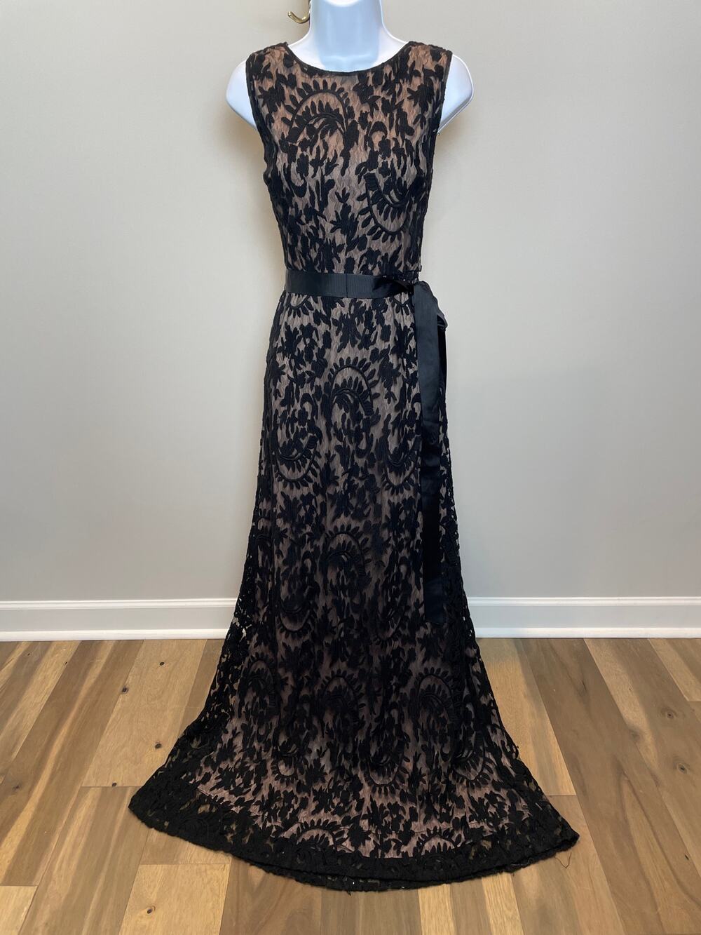 Adrianna Papell Black Lace Overlay Maxi Dress